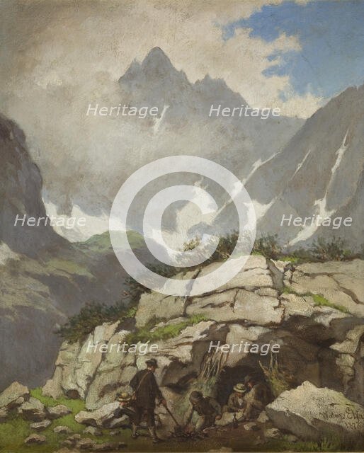 Rock Refuge of Reverend Stolarczyk in the Tatra Mountains, 1876. Creator: Walery Eljasz Radzikowski.