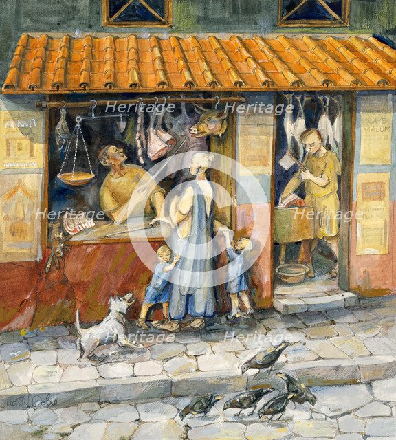'At the Butcher's Shop', c2nd-3rd century, (c1990-2010) Artist: Judith Dobie.