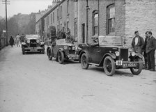 Morris Minor of FR Webb and MG M type of WP Uglow, MCC Sporting Trial, Litton, Derbyshire, 1930. Artist: Bill Brunell.