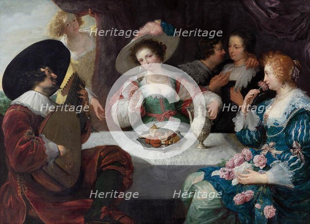 Allegory of the five senses: Elegant company sitting at a table, c1640. Creator: Cossiers; Jan (1600-1671).