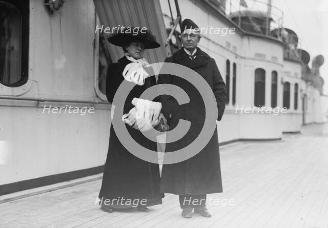 Mary Moore and Sir Chas. Wyndham on boat deck, 1916. Creator: Bain News Service.