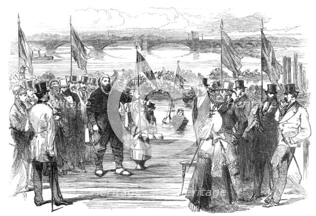 Experiments with new life-saving apparatus on the Thames, 1869. Creator: Unknown.