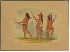 Three Celebrated Ball Players - Choctaw, Sioux and Ojibbeway, 1861. Creator: George Catlin.