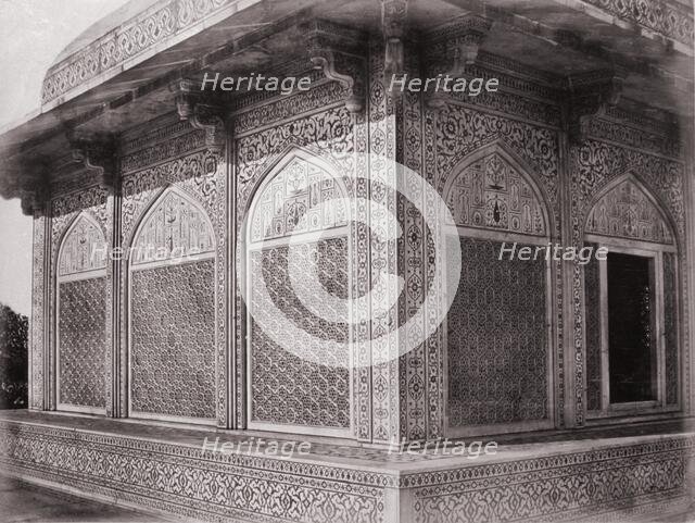 Agra, Marble Screen round Mausolem of Etmad Dowlat, Late 1860s. Creator: Samuel Bourne.