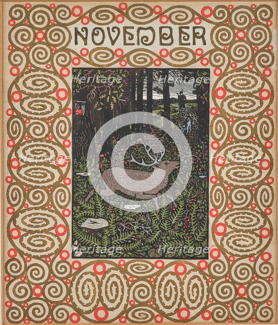 Hunting scene. Monthly newsletter: November. Creator: Krenek, Carl (1880-1949).