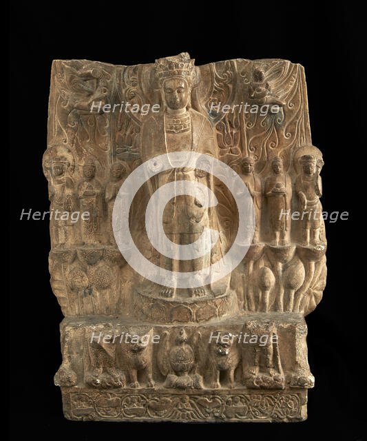 Standing bodhisattva with attendants, Period of Division, 550-577. Creator: Unknown.