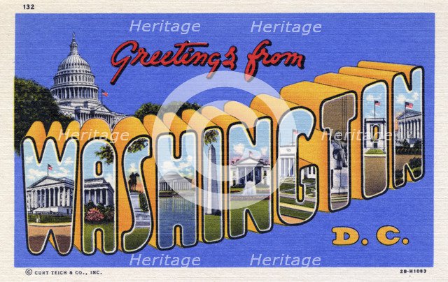 'Greetings from Washington, DC', postcard, 1942. Artist: Unknown