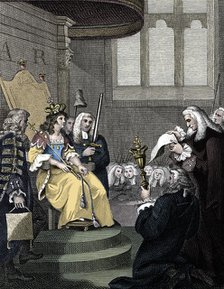 The Act of Union between England and Scotland being read before Queen Anne, 1826. Artist: Unknown.