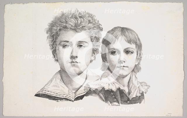 Portrait of the Rabe Children: Hermann, age 14 and Edmond, age 7; verso: proof before corr..., 1822. Creator: Johann Gottfried Schadow.