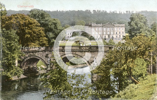 Chatsworth House and bridge over the River Derwent, Derbyshire, c1910. Artist: Unknown