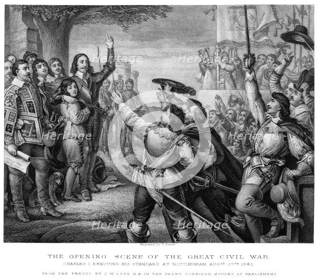King Charles I (1600-1649) erecting his standard at Nottingham, 25th August 1642. Creator: Tim Bauer.