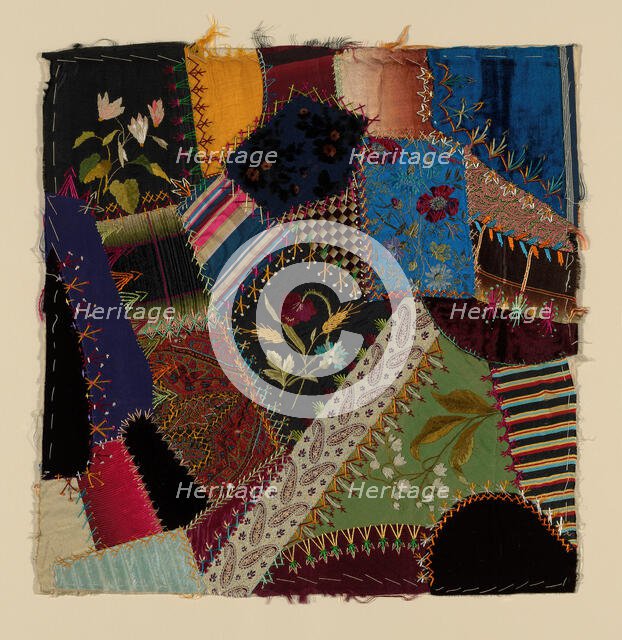 Fragment from Bedcover (Crazy Quilt Block), United States, c. 1884. Creator: Unknown.