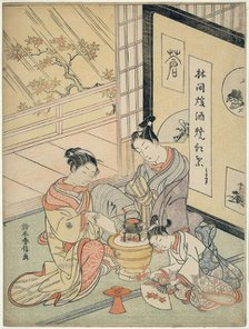 Burning Maple Leaves to Heat Sake, c. 1768. Creator: Suzuki Harunobu.
