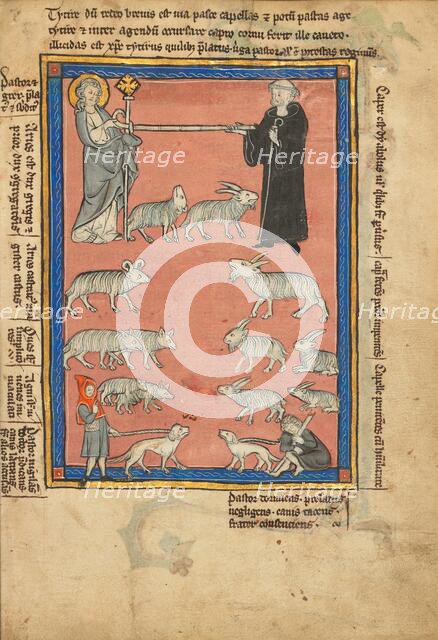 Christ and a Monk and Two Shepherds; De Natura Avium; De Pastoribus et Ovibus, 1277 or after. Creator: Unknown.