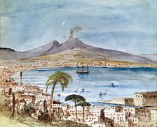 Watercolour of Mount Vesuvius by Felix Mendelssohn from a picture book for his son Paul.   Artist: Felix Mendelssohn