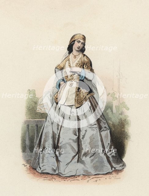 Chemakha woman, color engraving 1870.