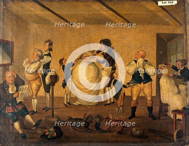 A barber's shop, 1784. Creator: Bunbury, Henry William, 1750-1811 (After).