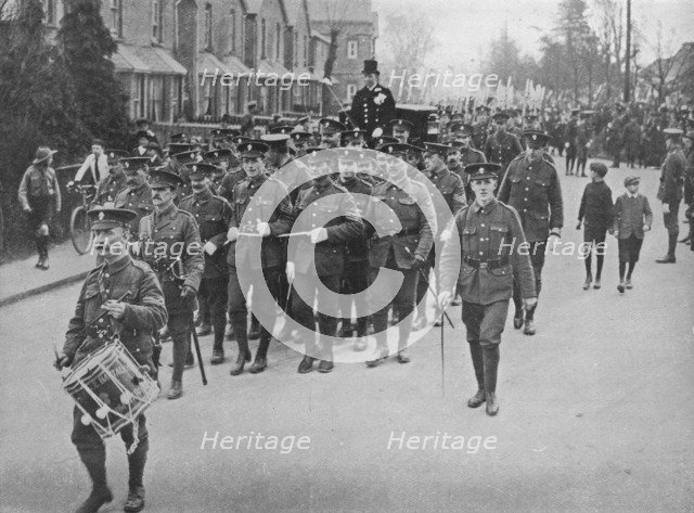 'Sergeants hauling the bridal coach from the church', 1915. Artist: Unknown.