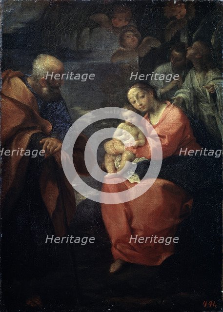 'The Holy Family beneath a palm tree', (Rest on the Flight into Egypt), late 16th century. Artist: Lodovico Carracci