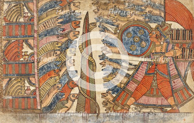 Babhruvahana and the Mongoose Fight the Serpents (verso).., c1850. Creator: Unknown.