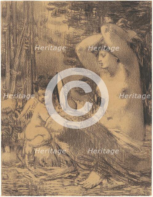 Nude with Cherub Holding a Mirror, 1860s-1870s. Creator: William P. Babcock.