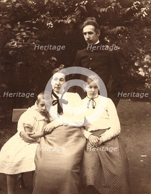 Mikhail Alekseevich Pavlov with His Mother Maria Tikhonovna and Sisters Maria and Vera, 1900. Creator: Unknown.