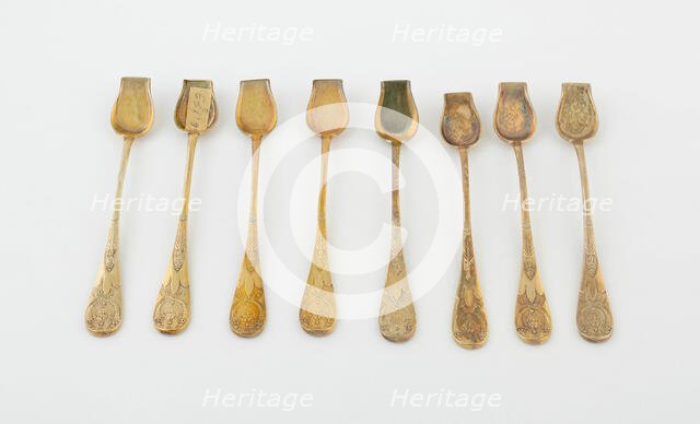 Set of Salt Spoons (10), Paris, 1789/1820. Creators: Martin-Guillaume Biennais, Pierre-Benoît Lorillon, Pietro Paola Spagna.