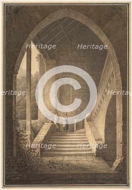 Outer Staircase of a Gothic Ruin (Treppenaufgang einer gotischen Ruine), 1830. Creator: Domenico Quaglio (German, 1787-1837).