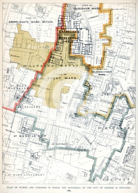 'Plan of the Wards and Parishes in Which the Guildhall of the City of London is Situated', 1886. Artist: Unknown