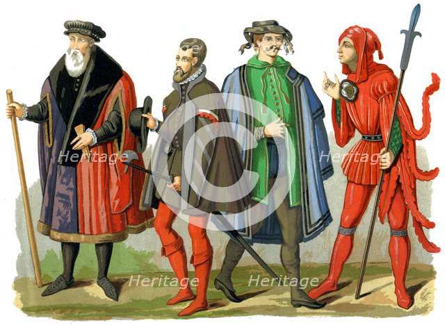German costumes, 15th-16th century (1849).Artist: Edward May