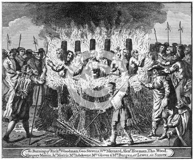 The Burning of Richard Woodman and nine other protestant martyrs, at Lewes in Sussex. Artist: Unknown