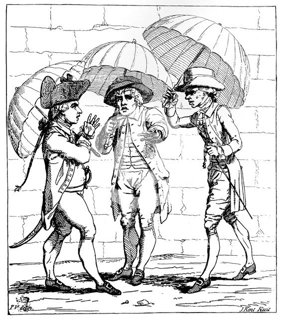 'A Meeting of Umbrellas' 1782. Artist: J Kent