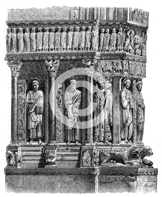 Detail of the portal of St Trophimus, Arles, 12th century, (1870). Artist: Unknown