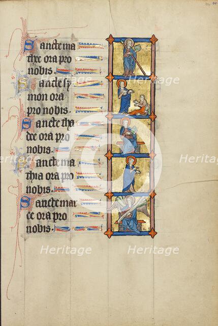 Saint Matthew with a Book and a Lance: Saint Simon Speaking to a Man Seated..., about 1300. Creator: Unknown.