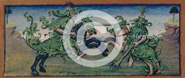 May - wild men jousting, 15th century, (1939). Creator: Robinet Testard.