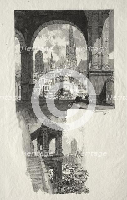 Rouen Illustré: Place de la Haute Vieille Tour; Edicule de la Fierte, 1896. Creator: Auguste Louis Lepère (French, 1849-1918).