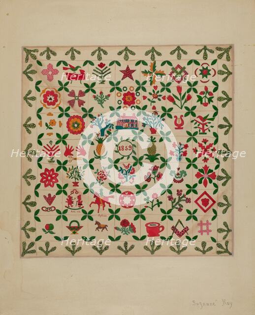 Applique Quilt, 1938. Creator: Suzanne Roy.