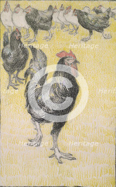 Cockerel, followed by black and white Hens, 1899. Artist: Theophile Alexandre Steinlen.
