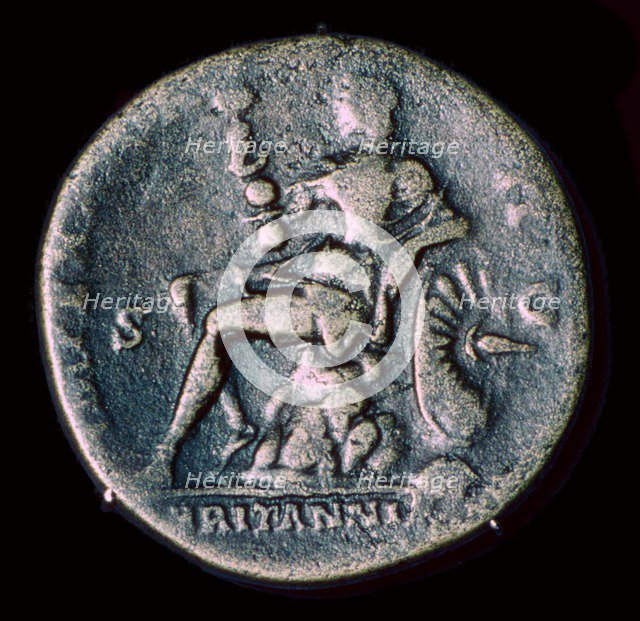 Depiction of Britannia on a Roman coin. Artist: Unknown