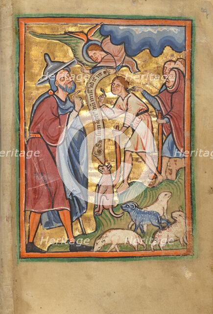 The Angel Appearing to Joachim; Illustrated Vita Christi, with devotional..., about 1190-1200. Creator: Unknown.