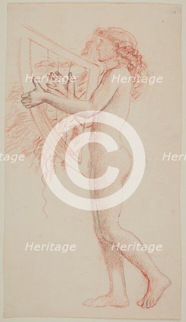 Female nude - study of a figure holding a harp, facing left, 1864. Creator: Sir Edward Coley Burne-Jones.