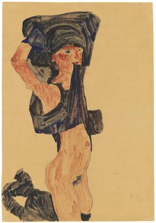 Kneeling Girl Pulling Her Skirt Over Her Head, 1910. Creator: Schiele, Egon (1890-1918).