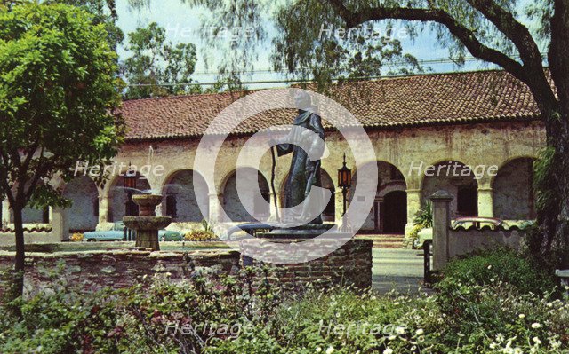 Mission San Fernando and Father Junipero Serra statue, Los Angeles, California, USA, 1956. Artist: Unknown
