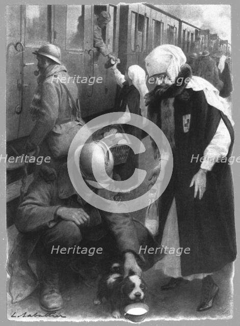 'Les permissionnaires; un peu de rabiot.', 1916. Creator: Louis Remy Sabattier.