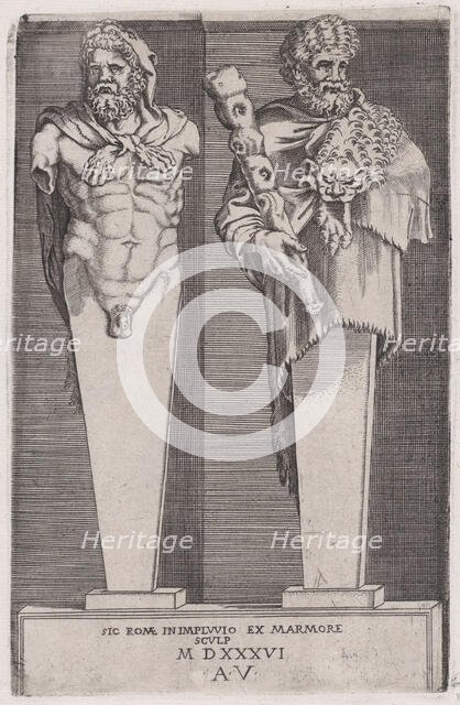 Hercules from the "The Hermae", dated 1536. Creator: Agostino Veneziano.