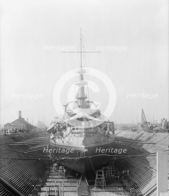 U.S.S. Massachusetts in dry dock, between 1896 and 1901. Creator: William H. Jackson.