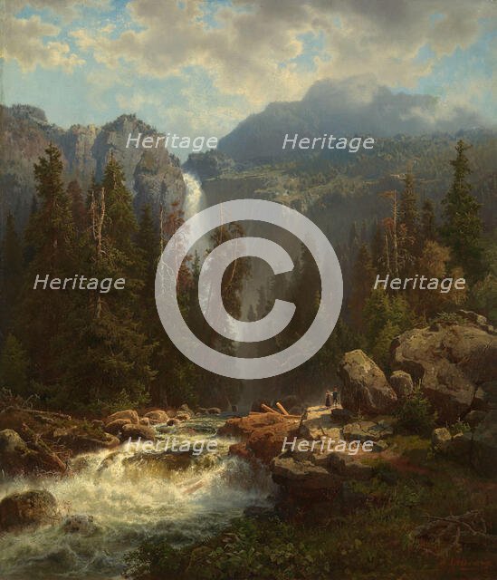 Norwegian Landscape with a Waterfall, 1849. Creator: August Wilhelm Leu.