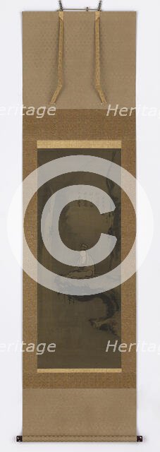 Guanyin, white robed, seated upon an over-hanging rock, Muromachi period, 15th century. Creator: Unknown.