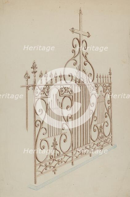Iron Gate and Fence, c. 1937. Creator: Lucien Verbeke.