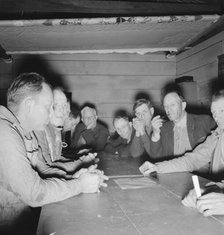 Meeting of the camp council, FSA camp, Farmersville, California, 1939. Creator: Dorothea Lange.
